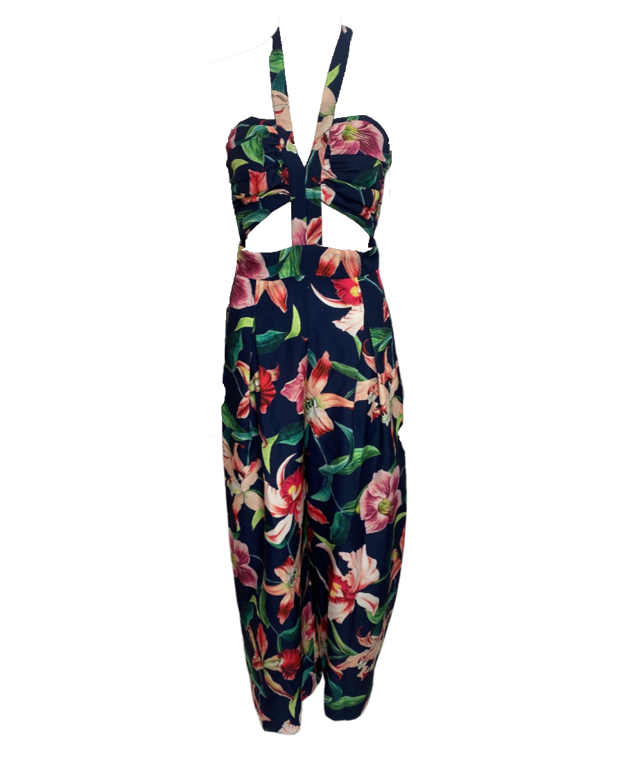 Patbo Black Overall with Colorfull Flowers