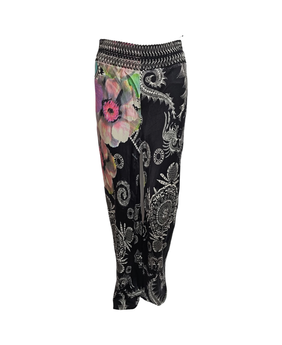 Roberto Cavalli Black Pants with Colorful Print