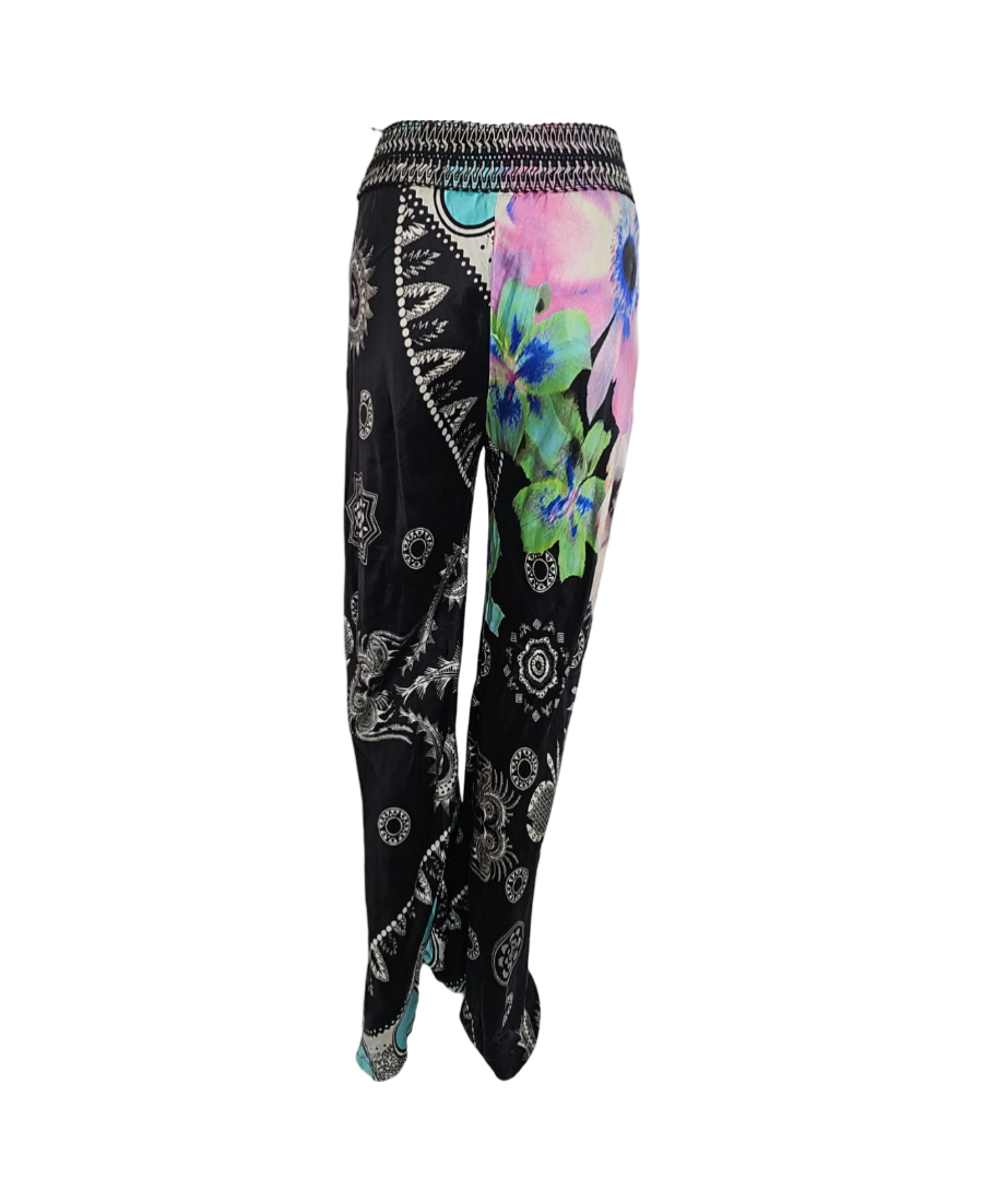 Roberto Cavalli Black Pants with Colorful Print
